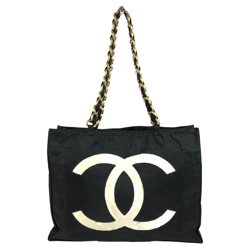 CHANEL CC ココマーク ロゴ トートバッグ 肩掛け チェーンバッグ Wチェーン カバン ショルダーバッグ ナイロン ユニセックス ブラック