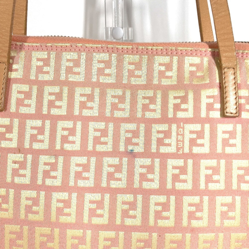 FENDI Zucchino Logo Shoulder Bag Tote Bag Shoulder Bag Leather/Canvas Unisex Pink Beige