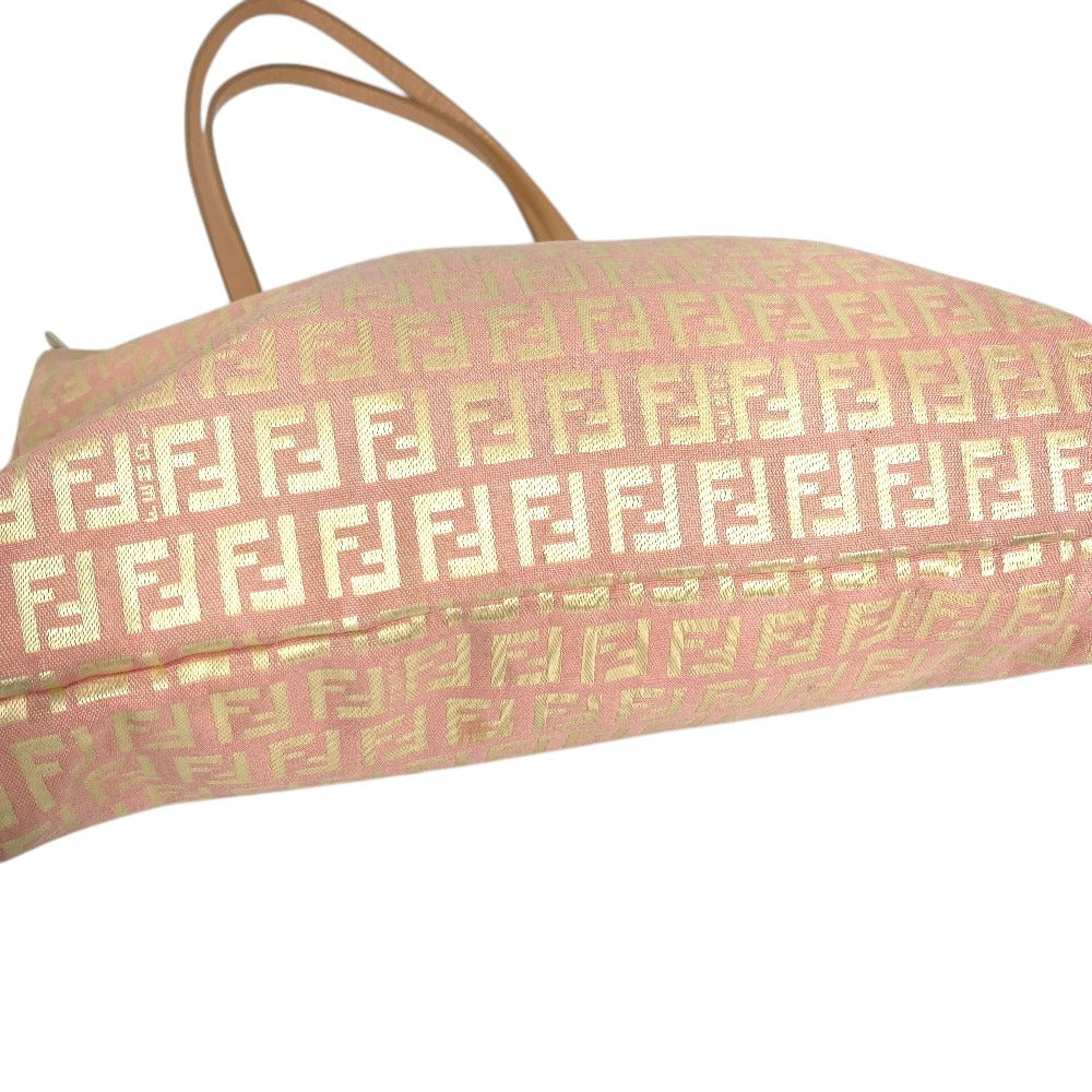 FENDI Zucchino Logo Shoulder Bag Tote Bag Shoulder Bag Leather/Canvas Unisex Pink Beige