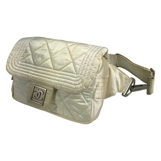 CHANEL Sports CC Coco Mark Logo Body Bag Chain Cross Shoulder Bag Waist Bag Nylon Unisex White