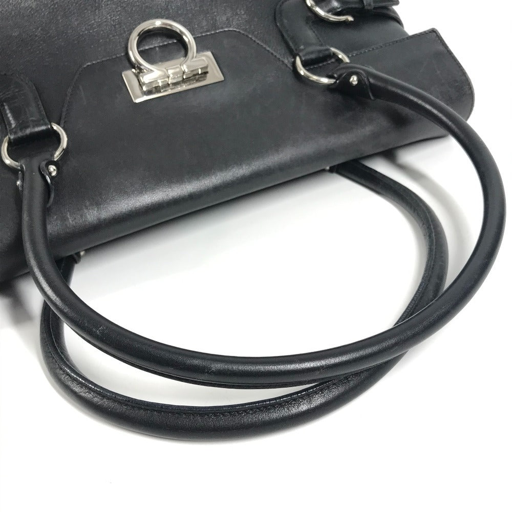 Salvatore Ferragamo Gancini Logo Shoulder Bag Flap Tote Bag Business Bag Shoulder Bag Leather Unisex Black