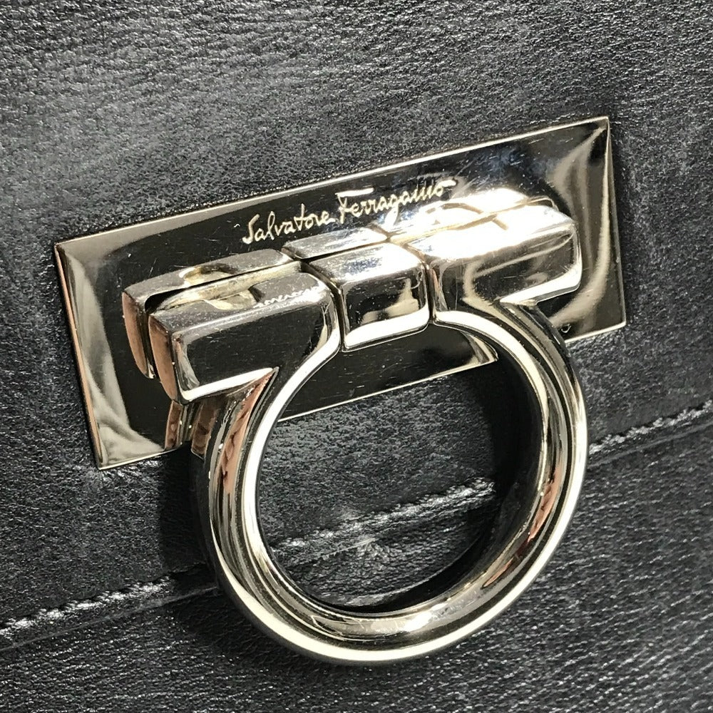 Salvatore Ferragamo Gancini Logo Shoulder Bag Flap Tote Bag Business Bag Shoulder Bag Leather Unisex Black