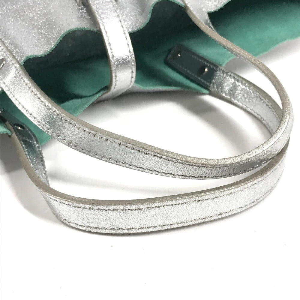 TIFFANY&Co. Pouch-Included Logo Reversible Bag Tote Bag Handbag Leather Unisex Silver
