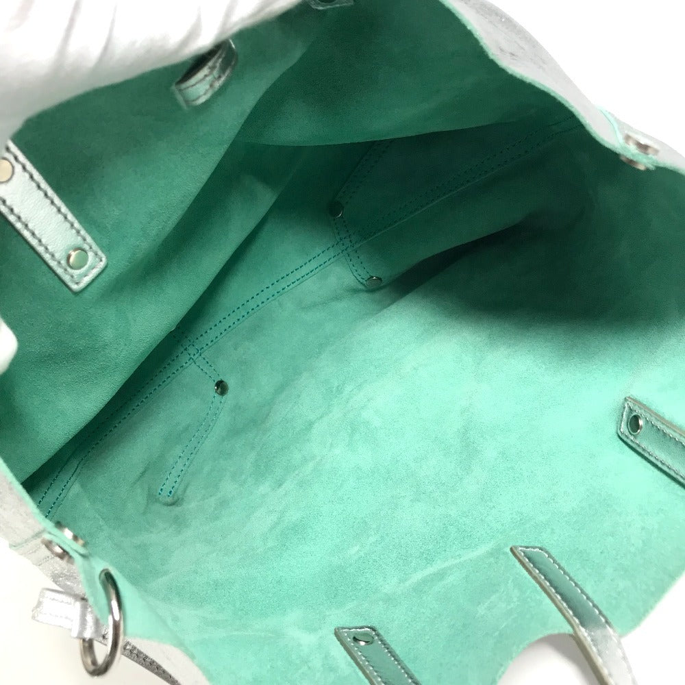 TIFFANY&Co. Pouch-Included Logo Reversible Bag Tote Bag Handbag Leather Unisex Silver