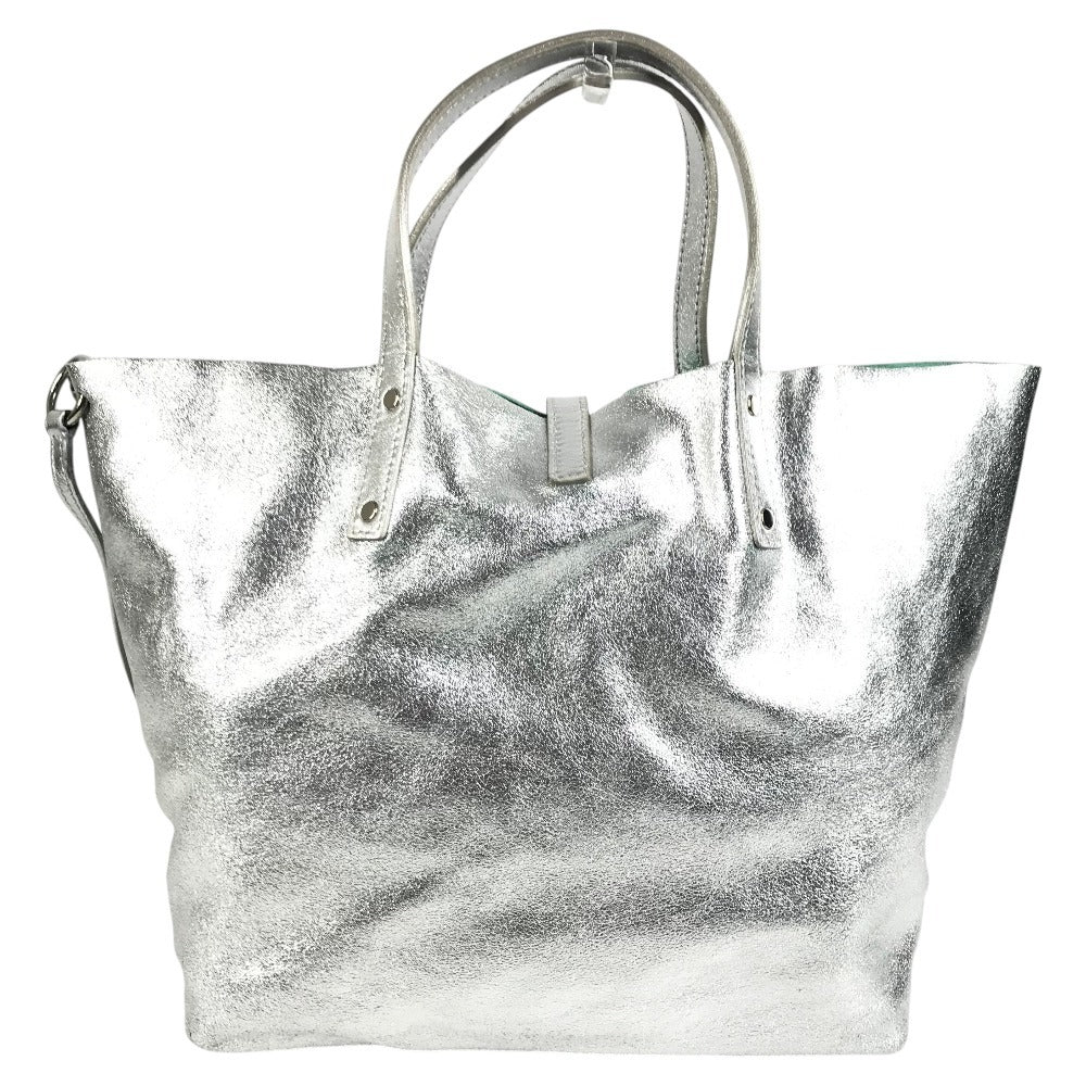 TIFFANY&Co. Pouch-Included Logo Reversible Bag Tote Bag Handbag Leather Unisex Silver