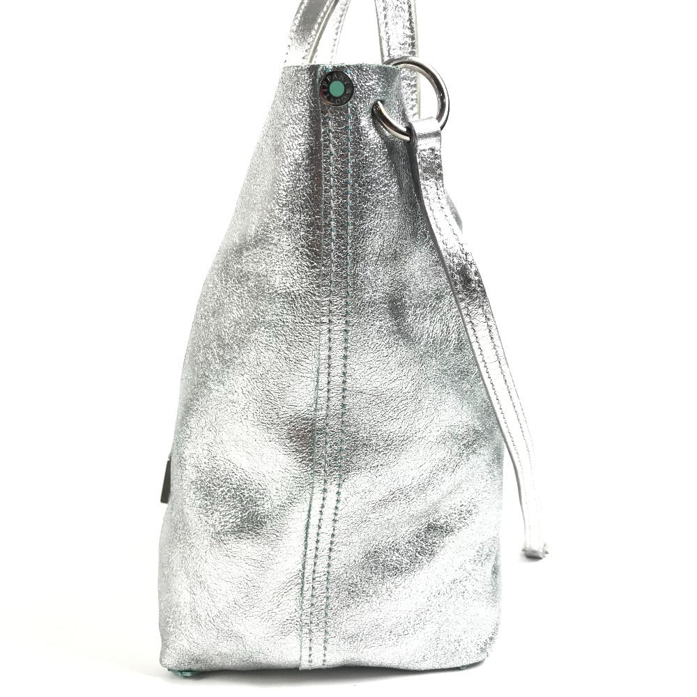 TIFFANY&Co. Pouch-Included Logo Reversible Bag Tote Bag Handbag Leather Unisex Silver