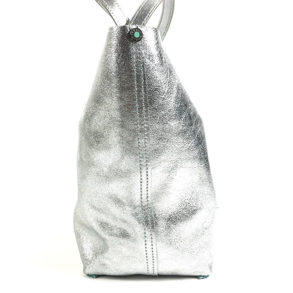 TIFFANY&Co. Pouch-Included Logo Reversible Bag Tote Bag Handbag Leather Unisex Silver
