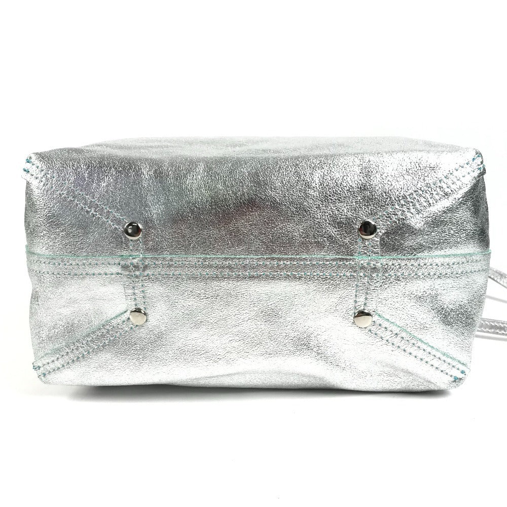 TIFFANY&Co. Pouch-Included Logo Reversible Bag Tote Bag Handbag Leather Unisex Silver