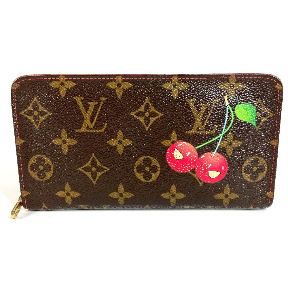 LOUIS VUITTON M95006 Monogram Cherry Porte-Monnaie Zip Long Wallet by Takashi Murakami, Round Zipper, Monogram Cherry Canvas, Women's, Brown