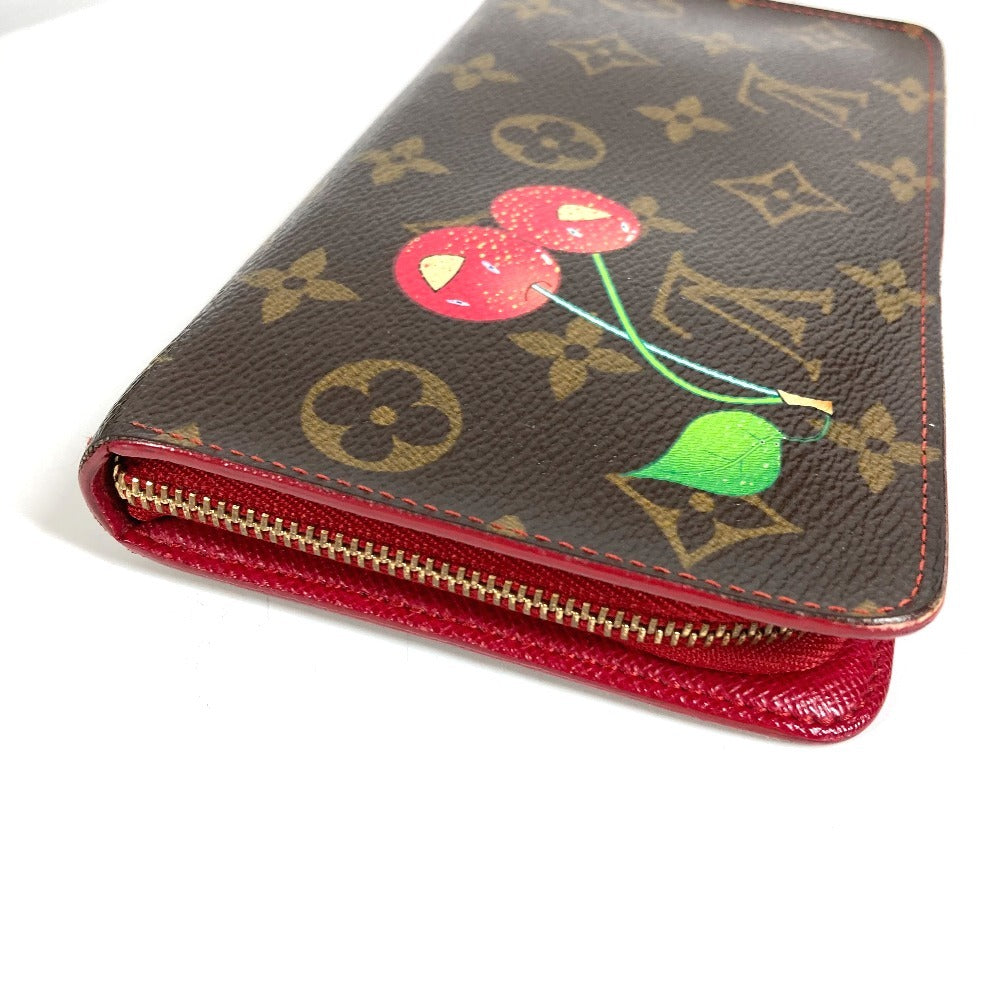 LOUIS VUITTON M95006 Monogram Cherry Porte-Monnaie Zip Long Wallet by Takashi Murakami, Round Zipper, Monogram Cherry Canvas, Women's, Brown