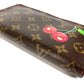 LOUIS VUITTON M95006 Monogram Cherry Porte-Monnaie Zip Long Wallet by Takashi Murakami, Round Zipper, Monogram Cherry Canvas, Women's, Brown