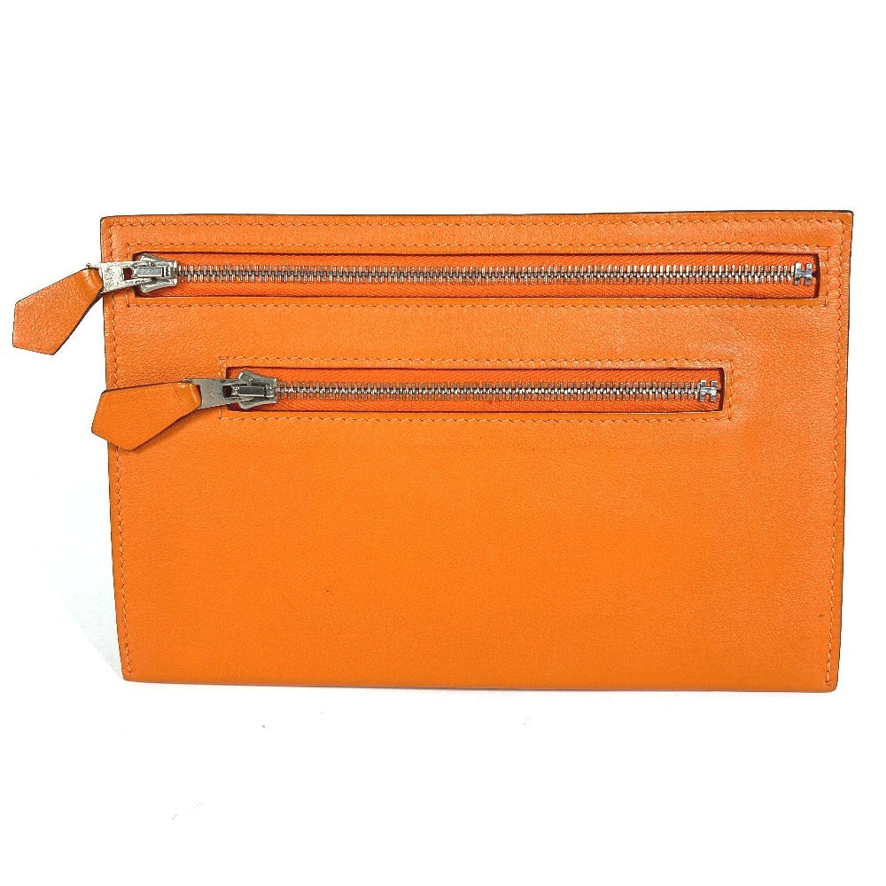 HERMES ジップザック Wジップ フラットポーチ カードケース 小銭入れ 財布 コインケース ポーチ シェーブル ユニセックス オレンジ