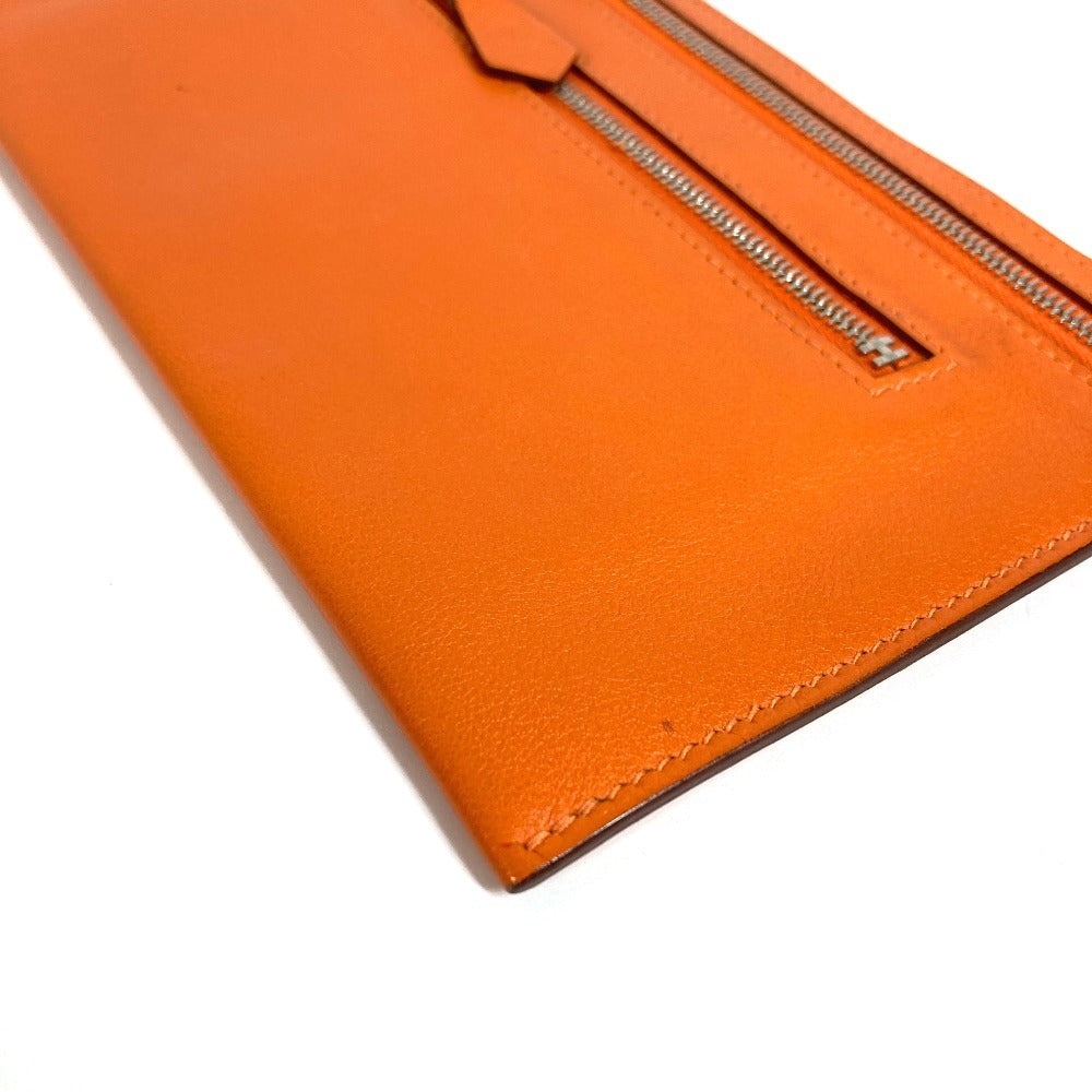 HERMES ジップザック Wジップ フラットポーチ カードケース 小銭入れ 財布 コインケース ポーチ シェーブル ユニセックス オレンジ