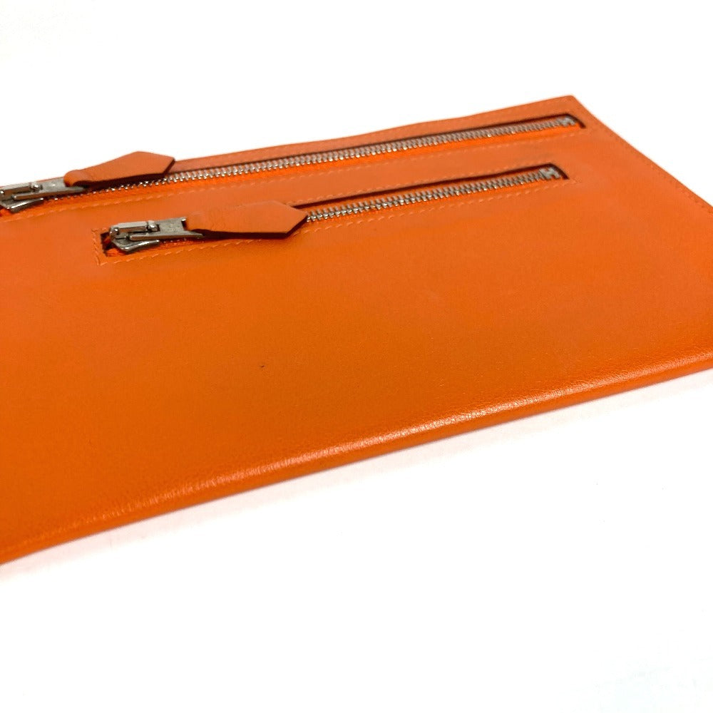 HERMES ジップザック Wジップ フラットポーチ カードケース 小銭入れ 財布 コインケース ポーチ シェーブル ユニセックス オレンジ