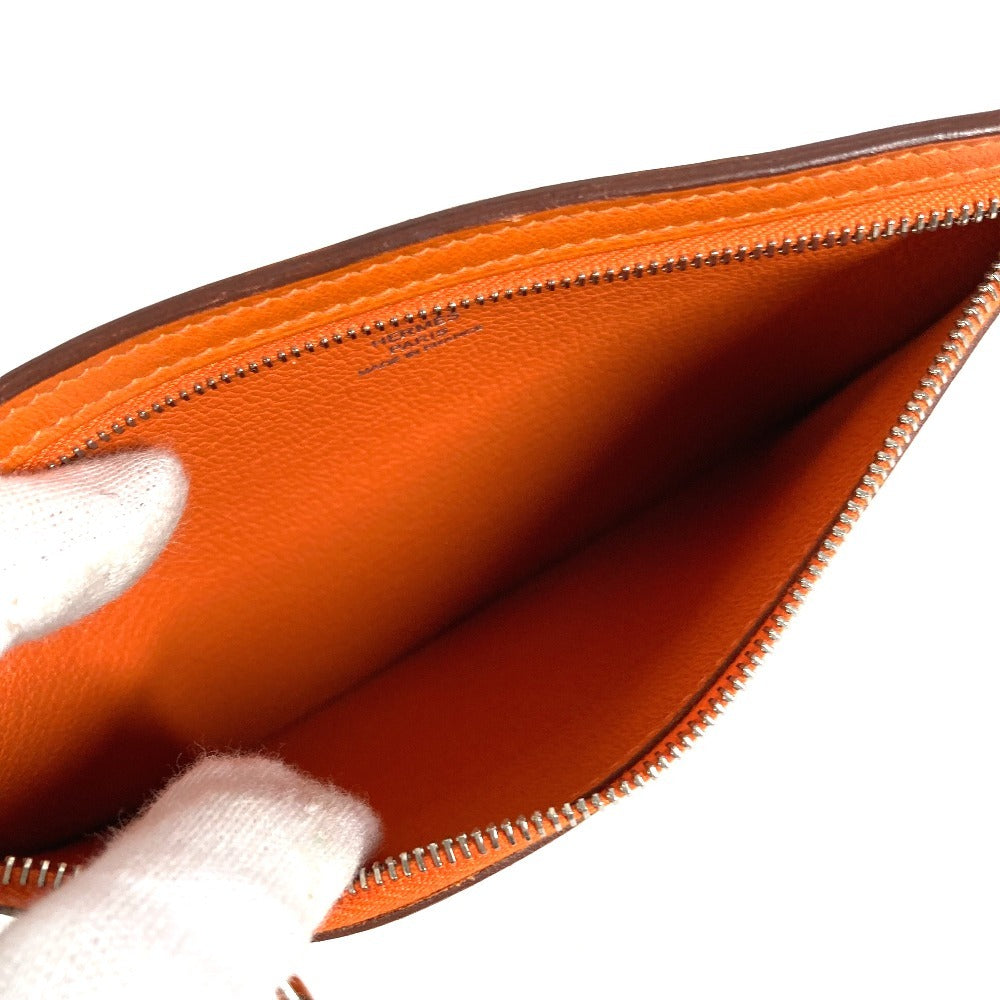 HERMES ジップザック Wジップ フラットポーチ カードケース 小銭入れ 財布 コインケース ポーチ シェーブル ユニセックス オレンジ