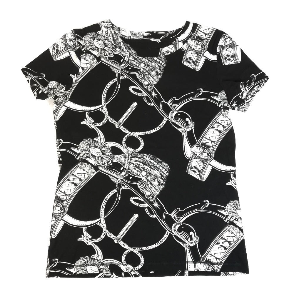 HERMES All-Over Logo Apparel Top Short Sleeve T-Shirt Cotton Women's Black
