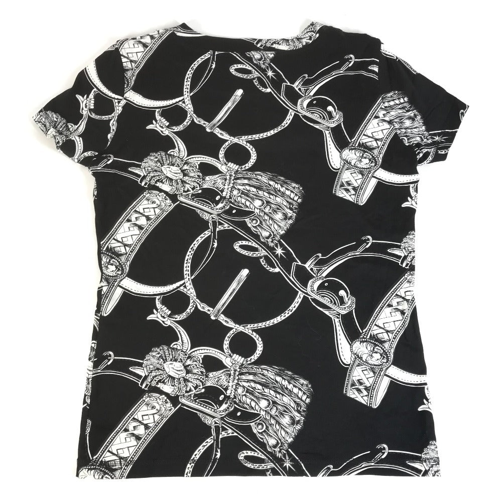 HERMES All-Over Logo Apparel Top Short Sleeve T-Shirt Cotton Women's Black