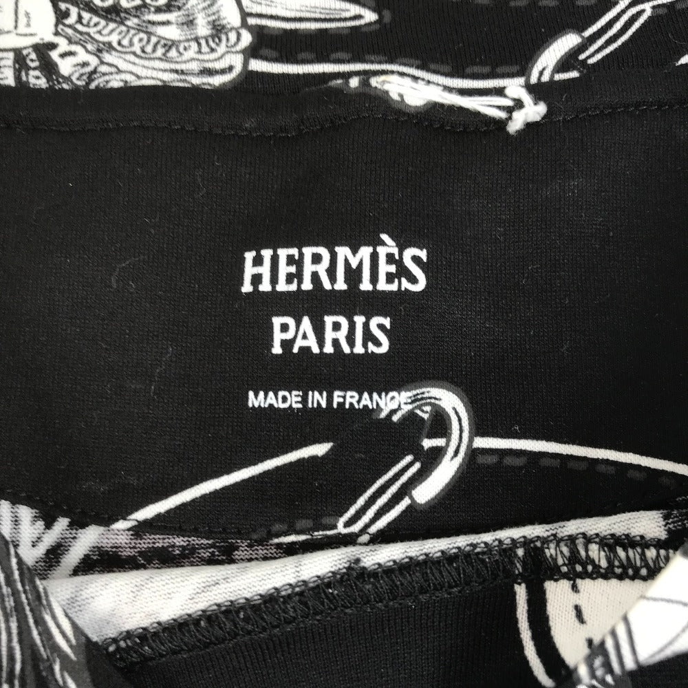 HERMES All-Over Logo Apparel Top Short Sleeve T-Shirt Cotton Women's Black