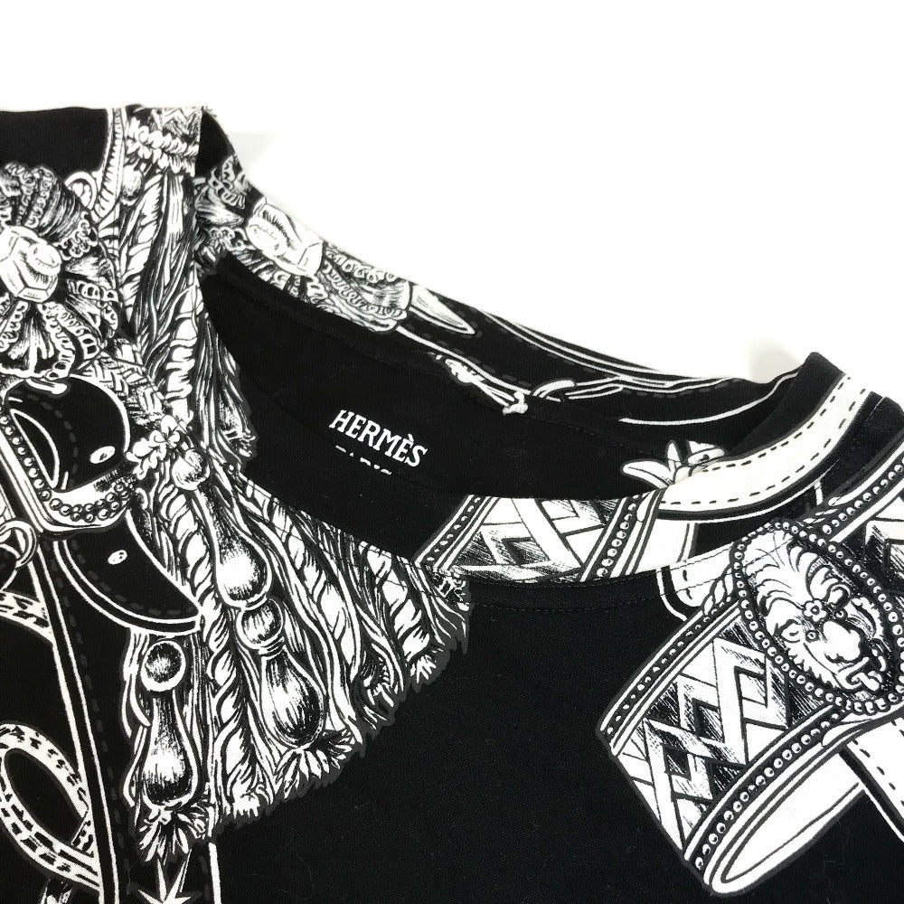 HERMES All-Over Logo Apparel Top Short Sleeve T-Shirt Cotton Women's Black