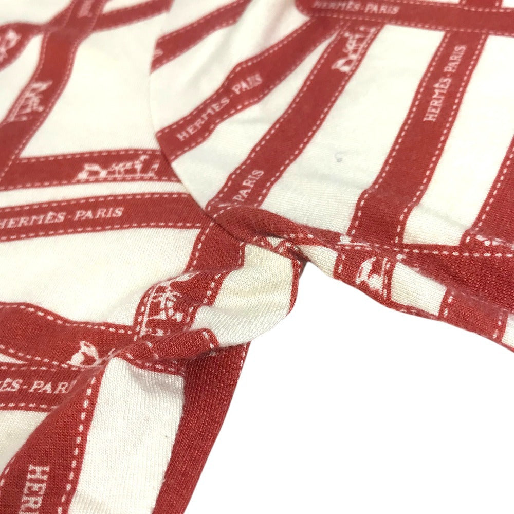 HERMES Allover Pattern Logo Bolduc Ribbon Apparel Top Three-Quarter Sleeve Other Top Rayon Women's Red
