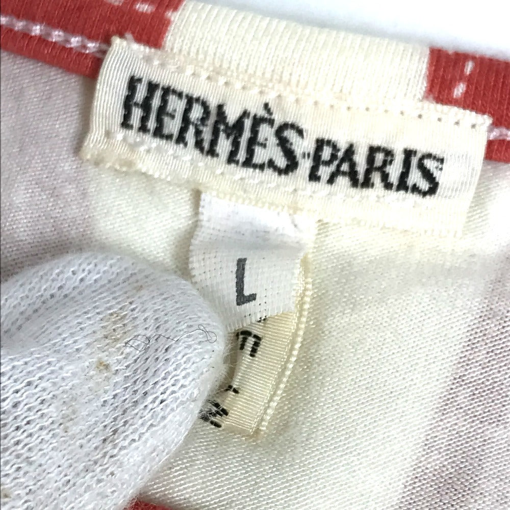 HERMES Allover Pattern Logo Bolduc Ribbon Apparel Top Three-Quarter Sleeve Other Top Rayon Women's Red