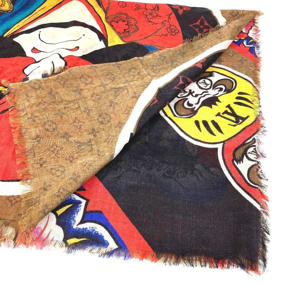 LOUIS VUITTON MP1941 Kansai Yamamoto Monogram Etole Kabuki Sticker Large Stole Shawl Silk Unisex Beige