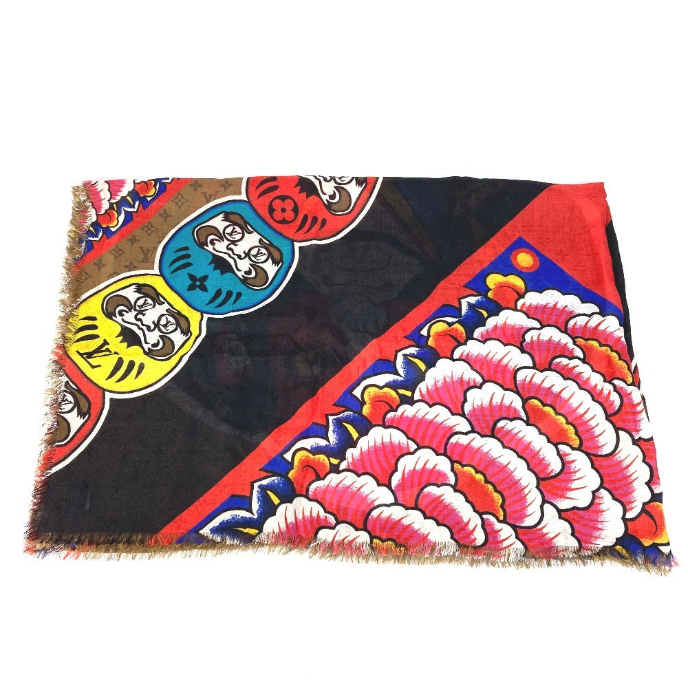 LOUIS VUITTON MP1941 Kansai Yamamoto Monogram Etole Kabuki Sticker Large Stole Shawl Silk Unisex Beige