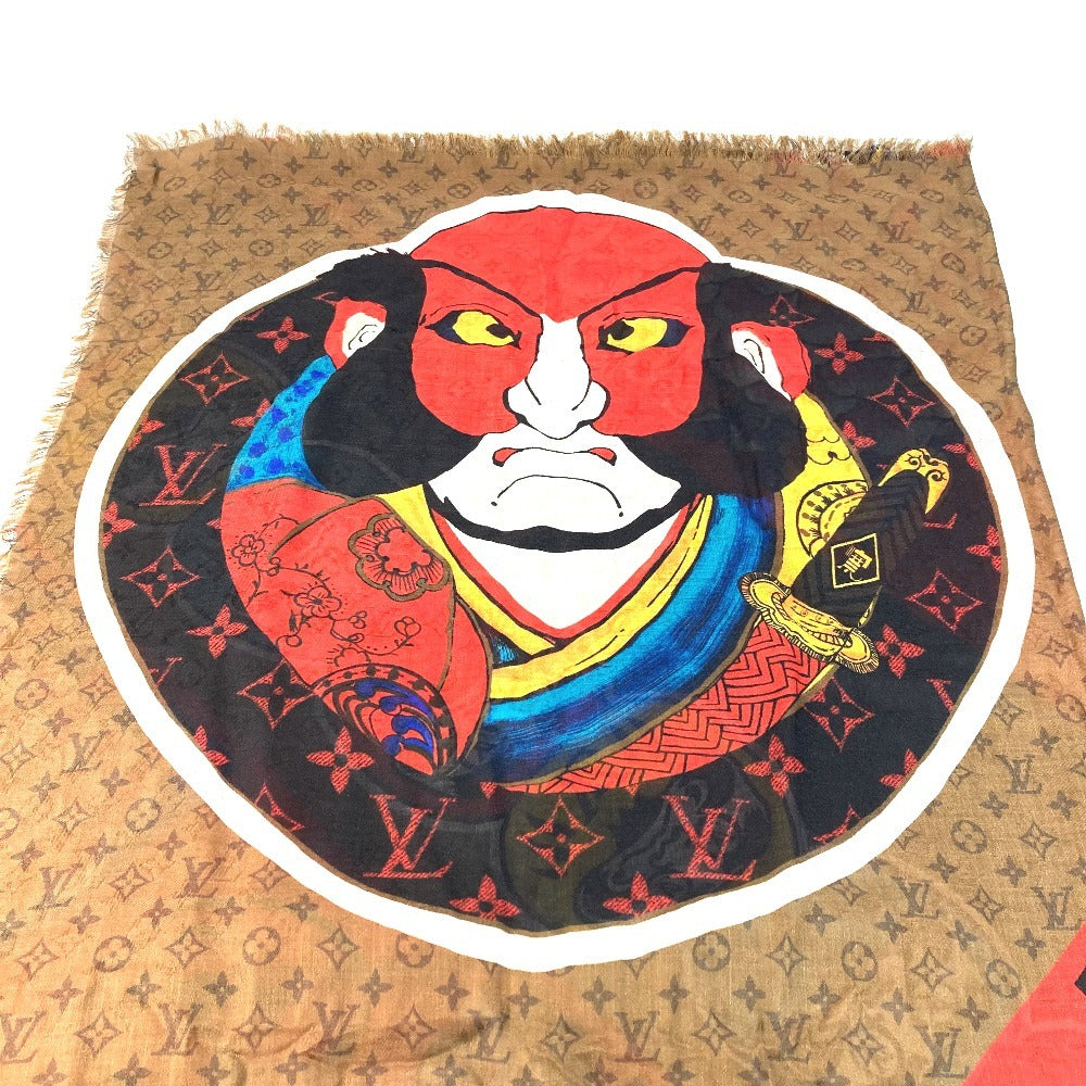 LOUIS VUITTON MP1941 Kansai Yamamoto Monogram Etole Kabuki Sticker Large Stole Shawl Silk Unisex Beige