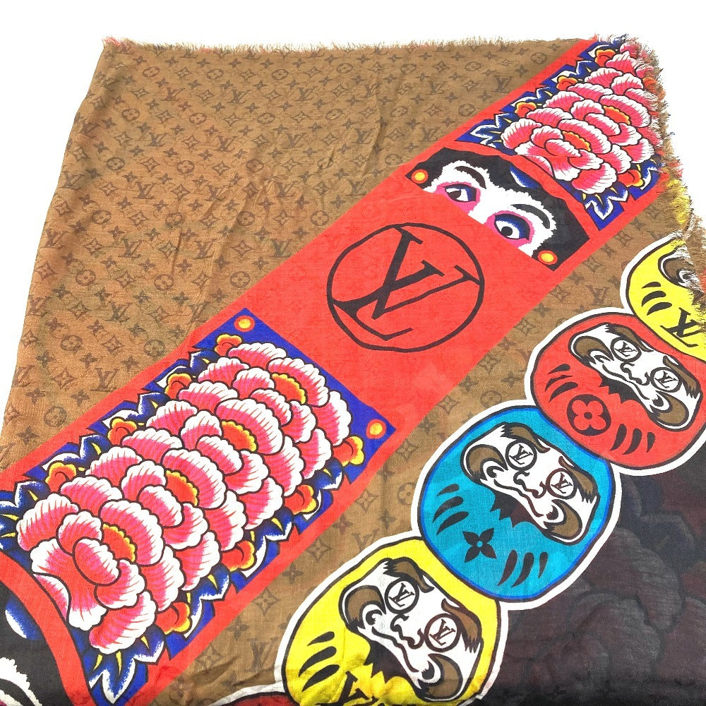 LOUIS VUITTON MP1941 Kansai Yamamoto Monogram Etole Kabuki Sticker Large Stole Shawl Silk Unisex Beige