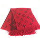 LOUIS VUITTON M72432 Echarpe Logo Mania Fringed Scarf Wool Unisex Red