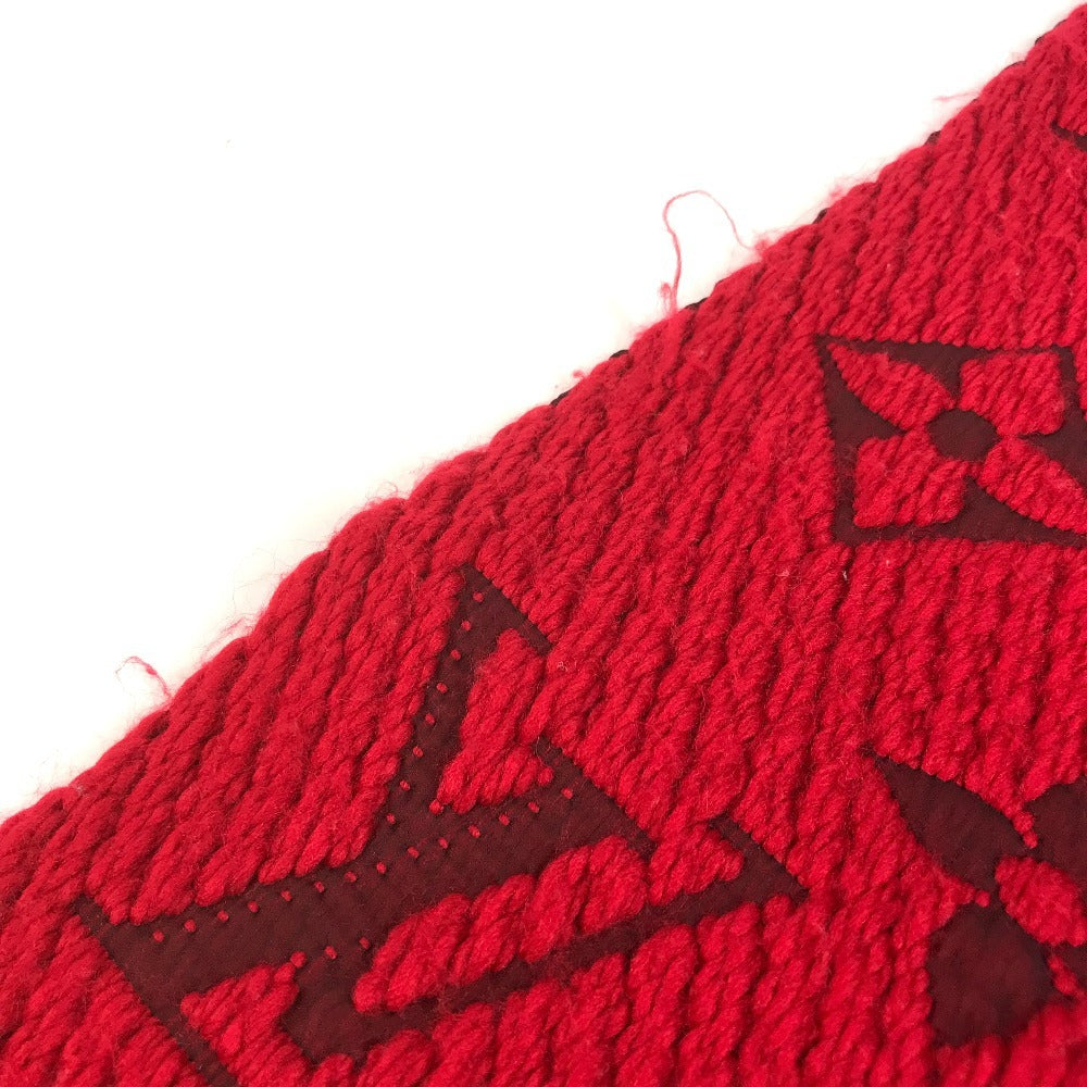 LOUIS VUITTON M72432 Echarpe Logo Mania Fringed Scarf Wool Unisex Red