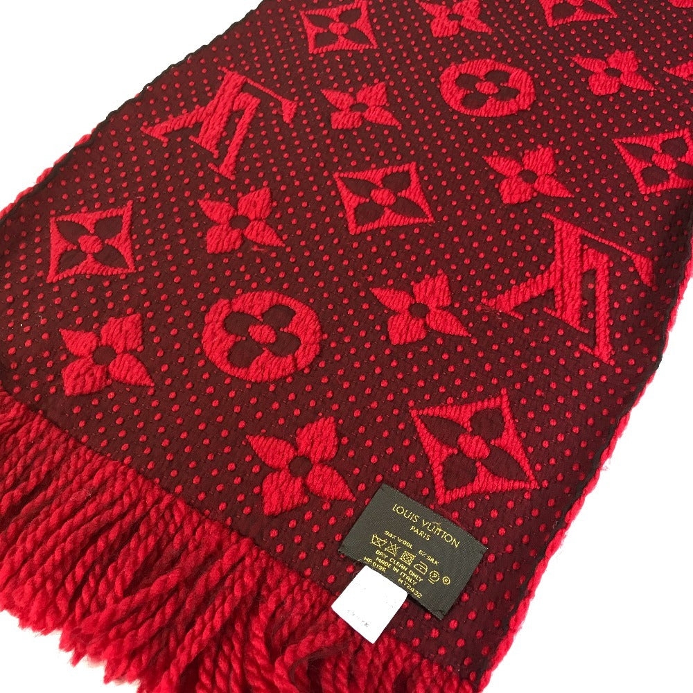 LOUIS VUITTON M72432 Echarpe Logo Mania Fringed Scarf Wool Unisex Red