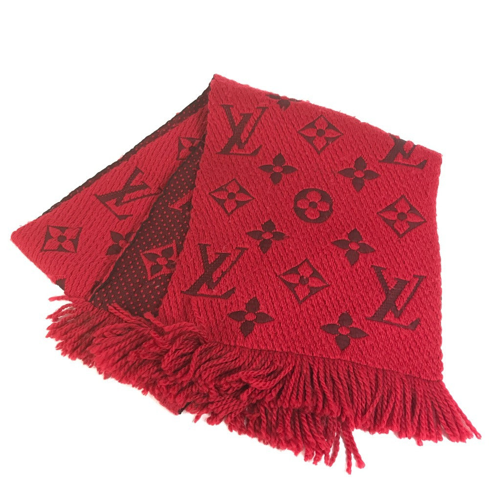 LOUIS VUITTON M72432 Echarpe Logo Mania Fringed Scarf Wool Unisex Red