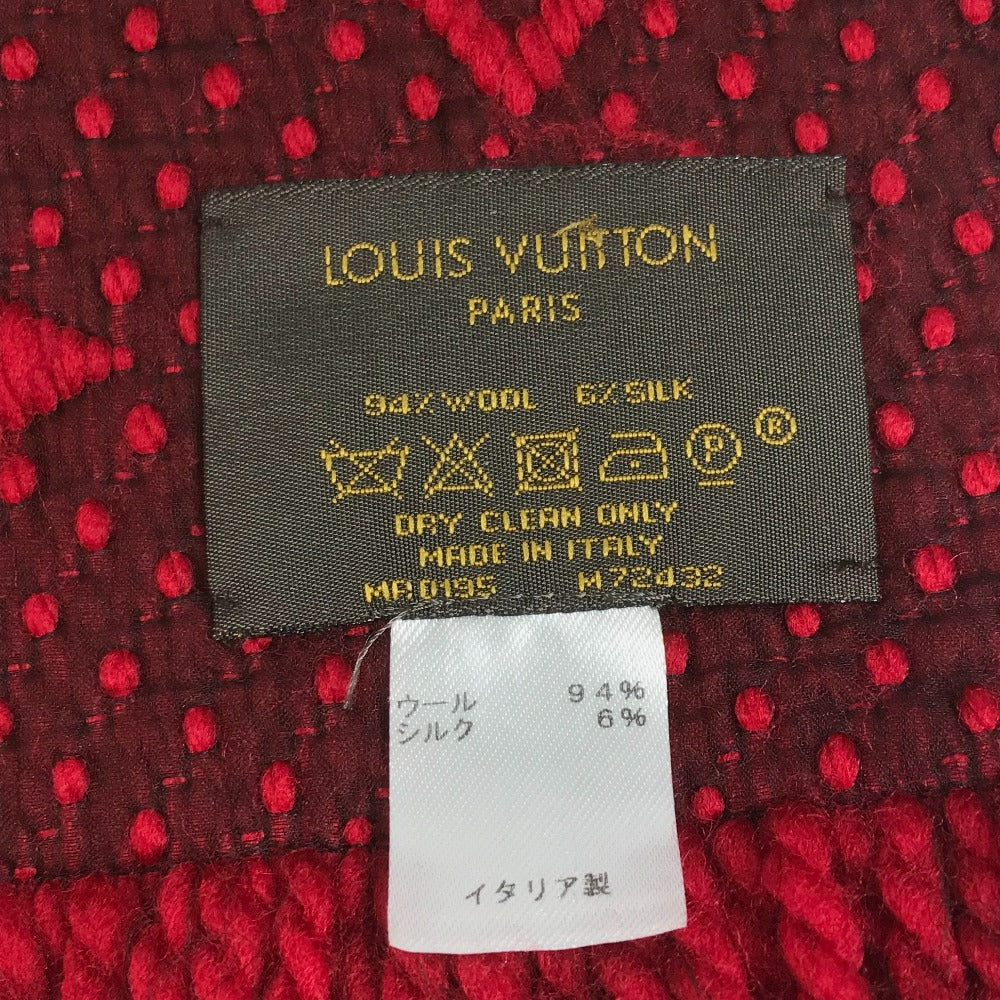 LOUIS VUITTON M72432 Echarpe Logo Mania Fringed Scarf Wool Unisex Red
