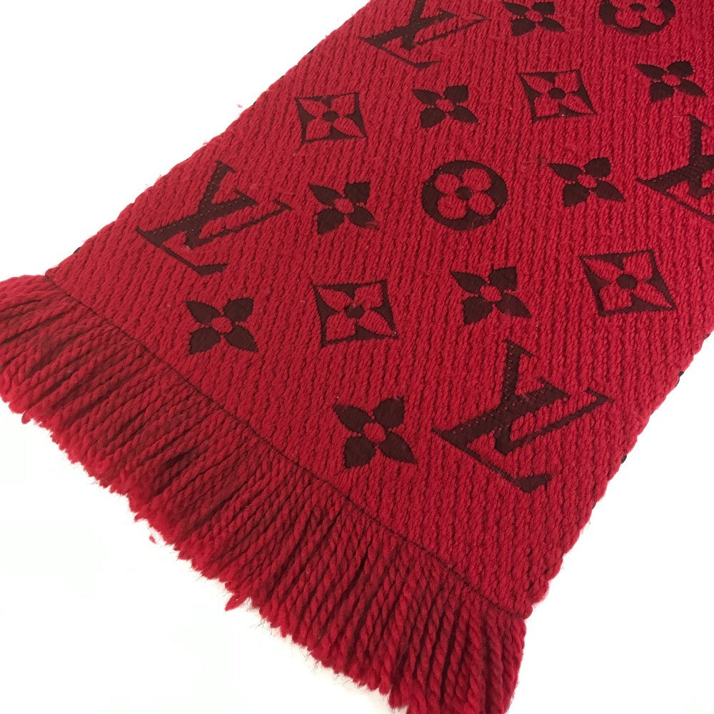 LOUIS VUITTON M72432 Echarpe Logo Mania Fringed Scarf Wool Unisex Red