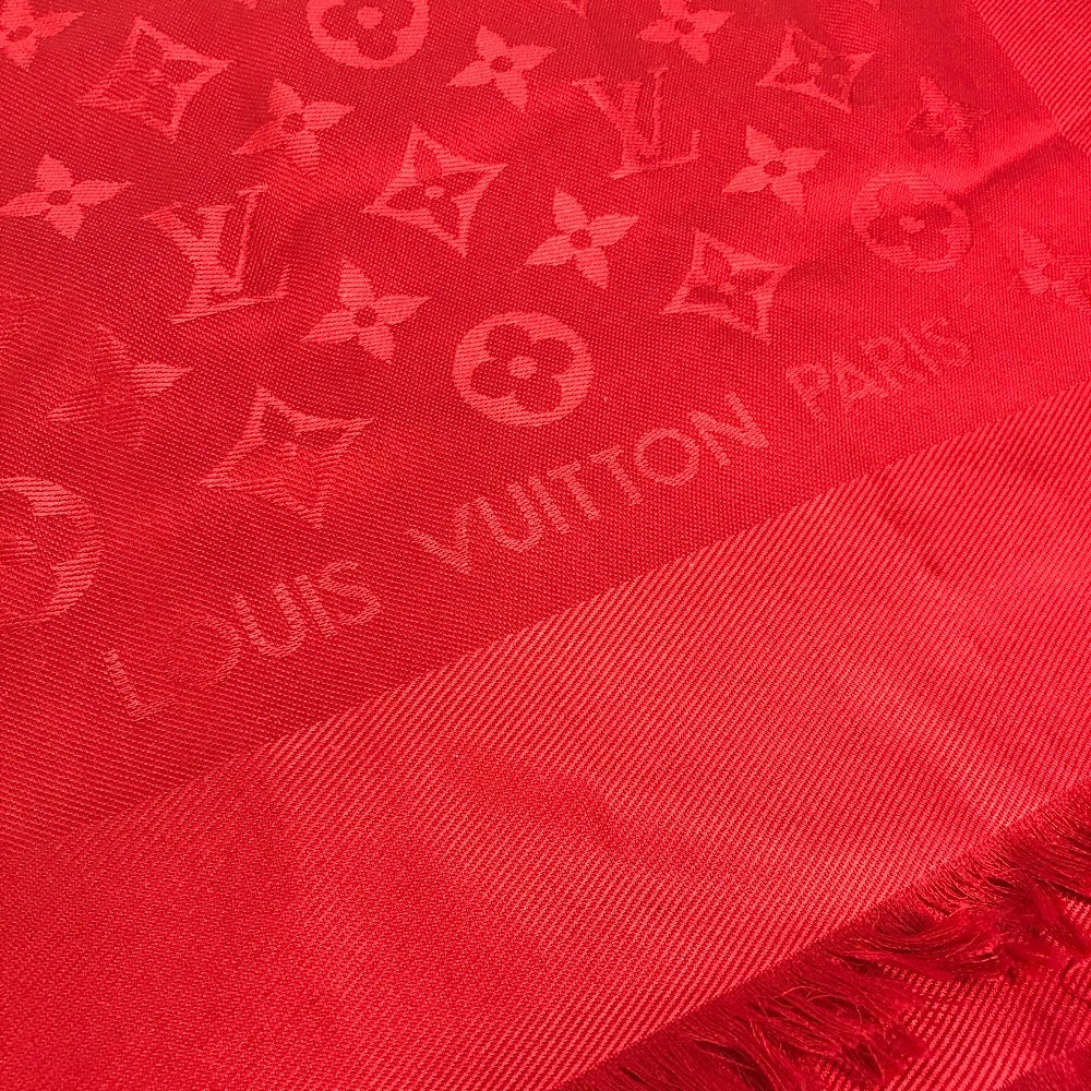 LOUIS VUITTON Monogram Large Apparel Accessory Stole Fringe Muffler Shawl Wool Unisex Red