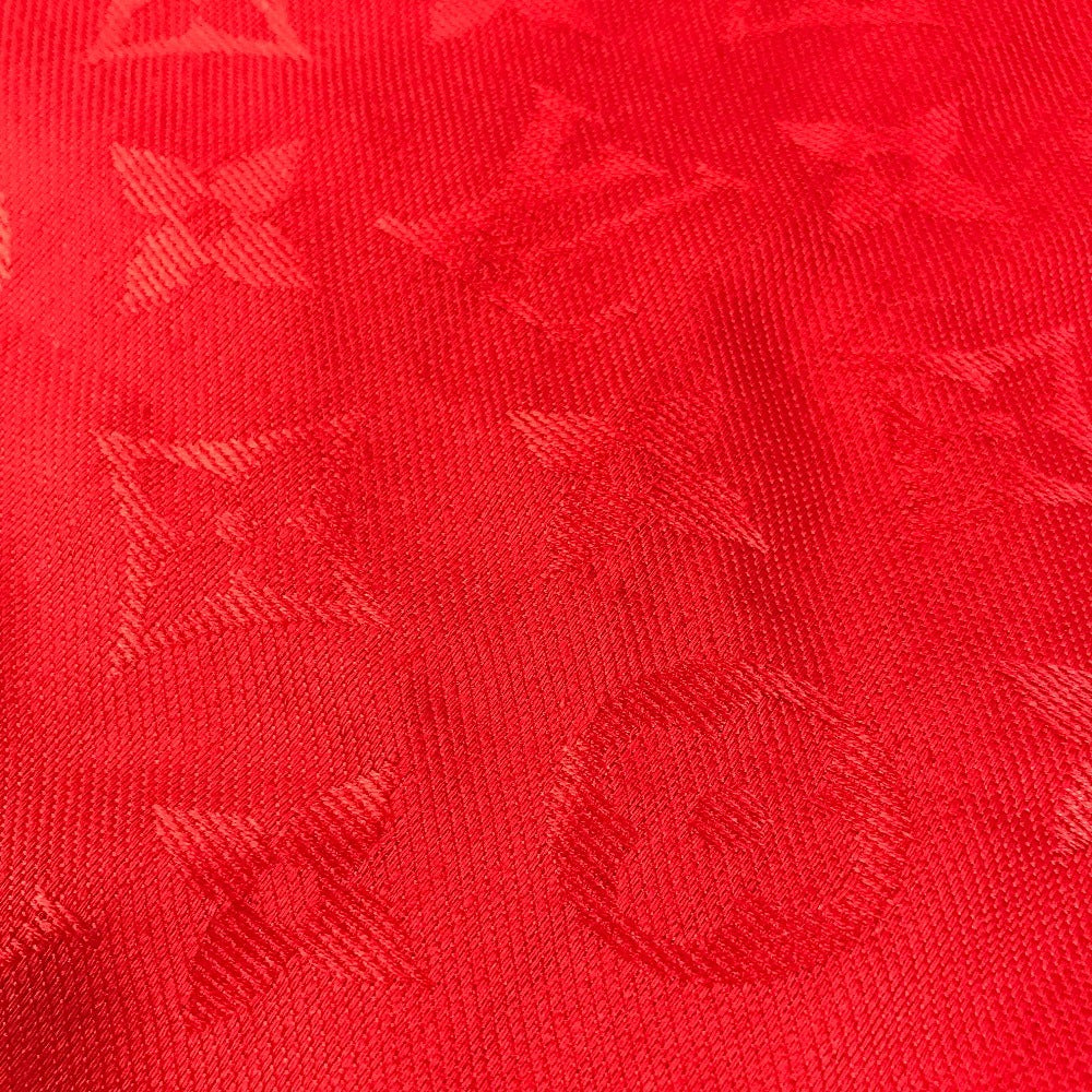 LOUIS VUITTON Monogram Large Apparel Accessory Stole Fringe Muffler Shawl Wool Unisex Red