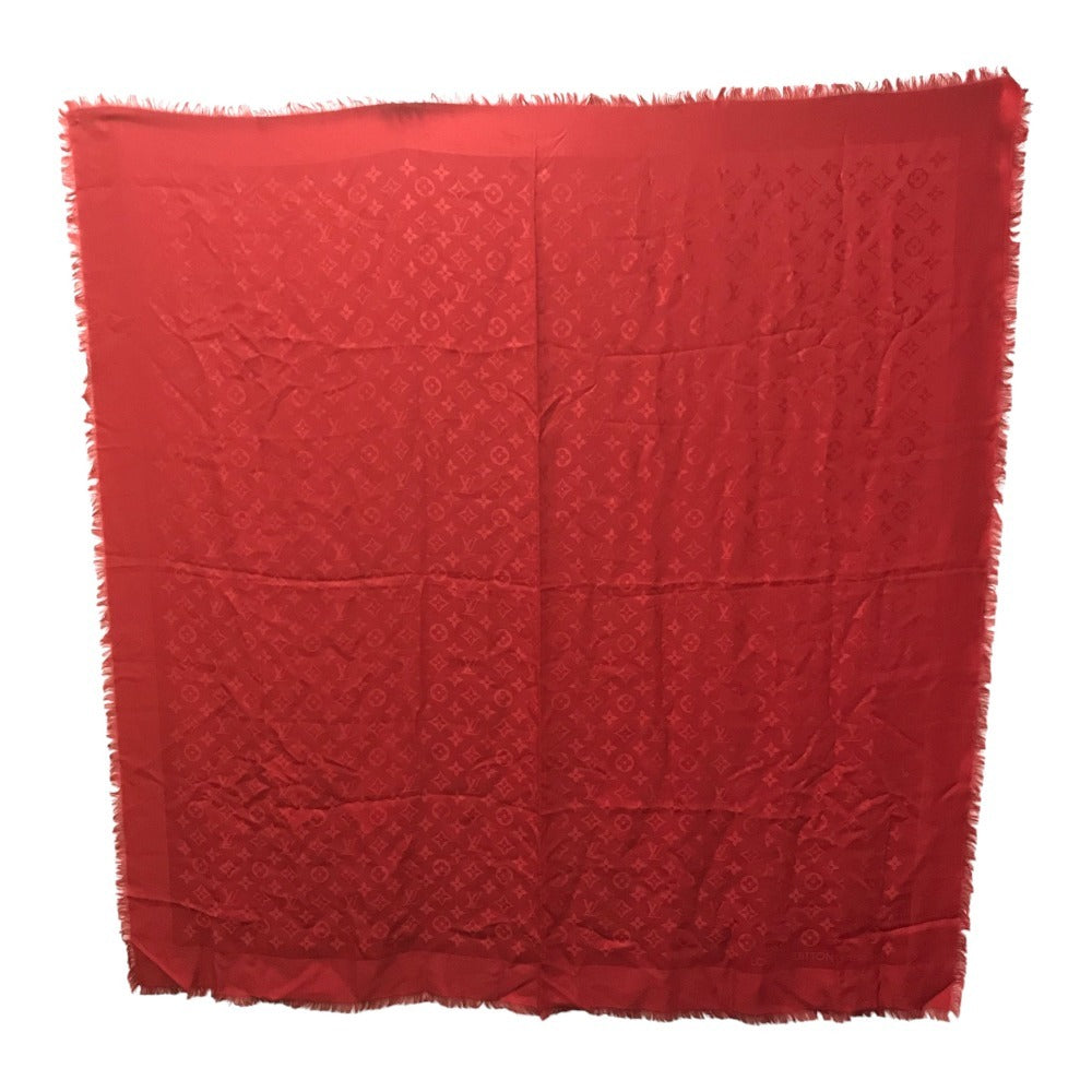 LOUIS VUITTON Monogram Large Apparel Accessory Stole Fringe Muffler Shawl Wool Unisex Red