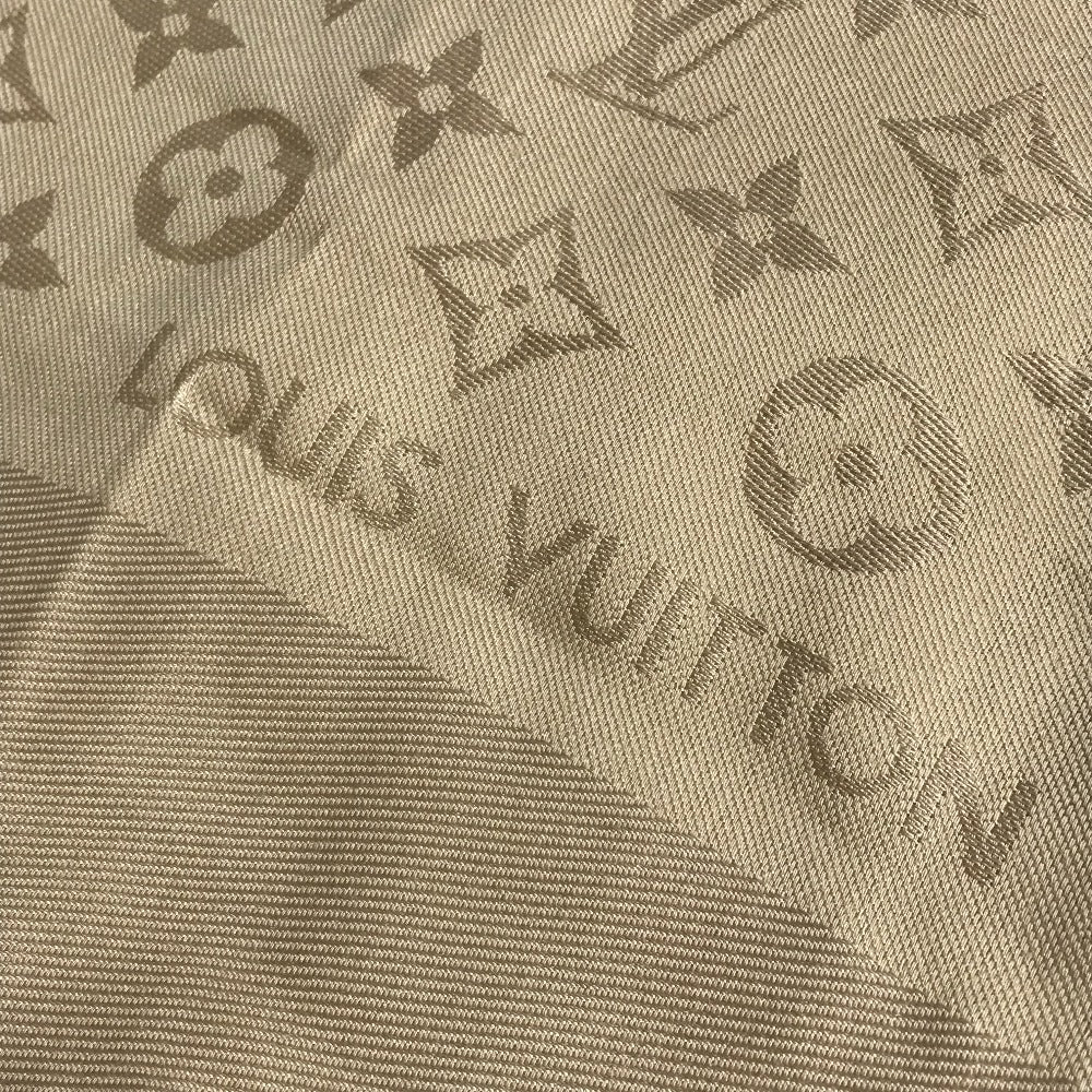 LOUIS VUITTON Monogram Large Apparel Accessory Stole Fringe Muffler Shawl Wool Unisex Beige