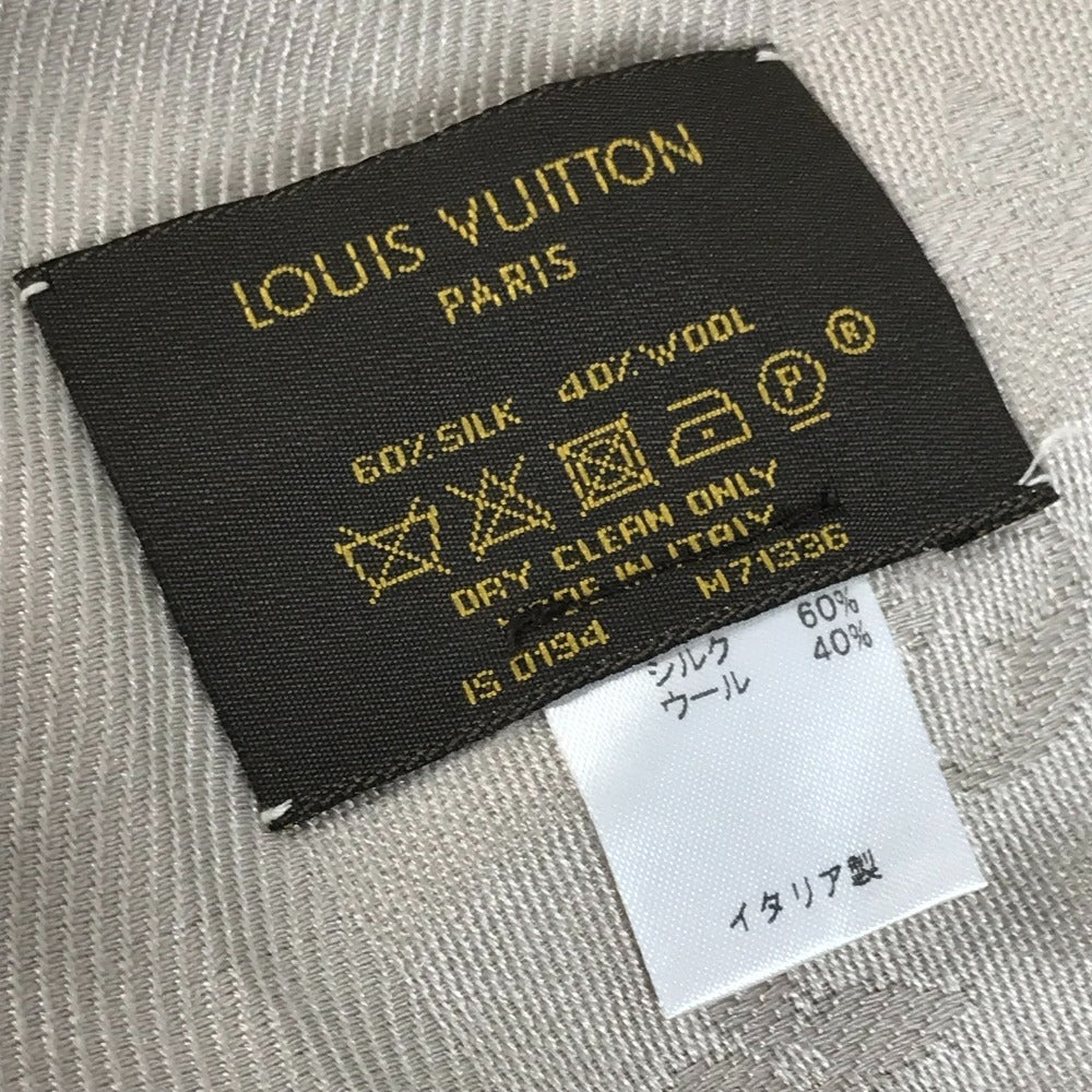 LOUIS VUITTON M71336 Monogram Shawl Monogram Large Apparel Accessory Stole Fringe Muffler Shawl Wool Unisex Beige