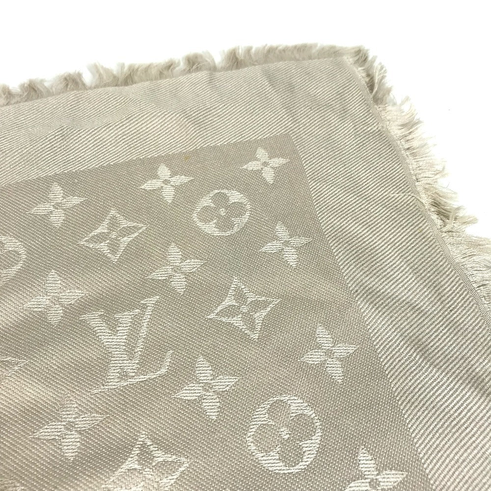 LOUIS VUITTON M71336 Monogram Shawl Monogram Large Apparel Accessory Stole Fringe Muffler Shawl Wool Unisex Beige