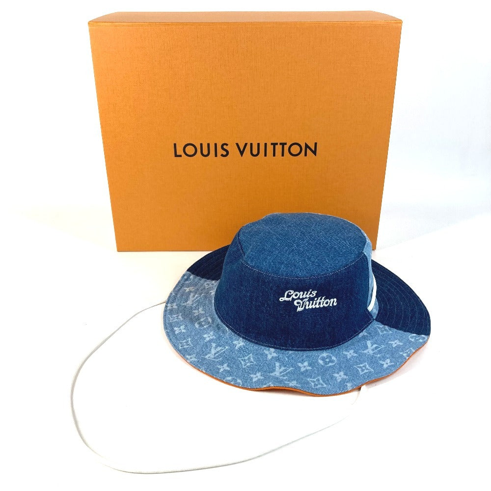 LOUIS VUITTON M7537L デニム バケットハット デニムパッチワーク エクスプローラー リバーシブル ハット帽 帽子 バケットハット ボブハット 紐付き ハット コットン メンズ ブルー
