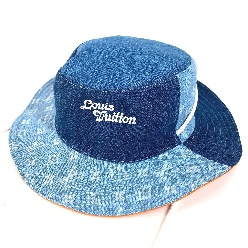 LOUIS VUITTON M7537L デニム バケットハット デニムパッチワーク エクスプローラー リバーシブル ハット帽 帽子 バケットハット ボブハット 紐付き ハット コットン メンズ ブルー