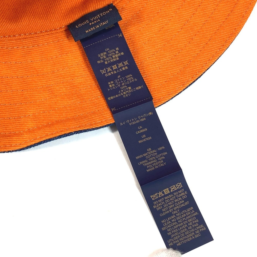 LOUIS VUITTON M7537L デニム バケットハット デニムパッチワーク エクスプローラー リバーシブル ハット帽 帽子 バケットハット ボブハット 紐付き ハット コットン メンズ ブルー