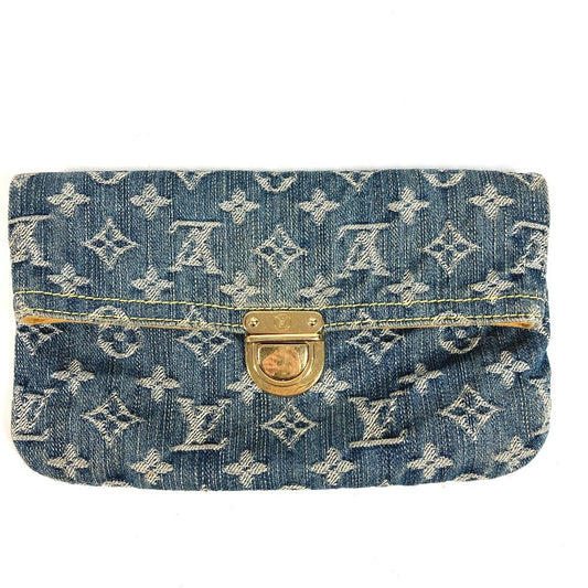 LOUIS VUITTON M95007 Monogram Denim Pochette Plat Pouch Clutch Bag Monogram Denim Unisex Blue