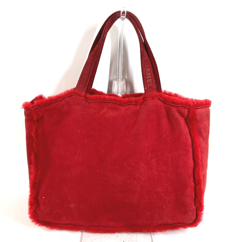 CHANEL Vintage Logo Fur Bag Shoulder Tote Bag Shoulder Bag Fur Women's Red