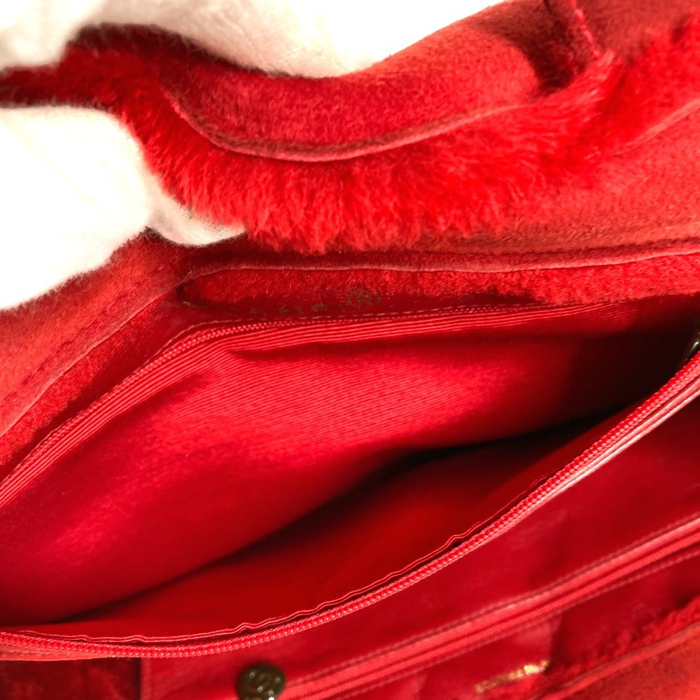 CHANEL Vintage Logo Fur Bag Shoulder Tote Bag Shoulder Bag Fur Women's Red