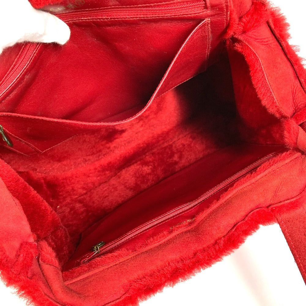 CHANEL Vintage Logo Fur Bag Shoulder Tote Bag Shoulder Bag Fur Women's Red