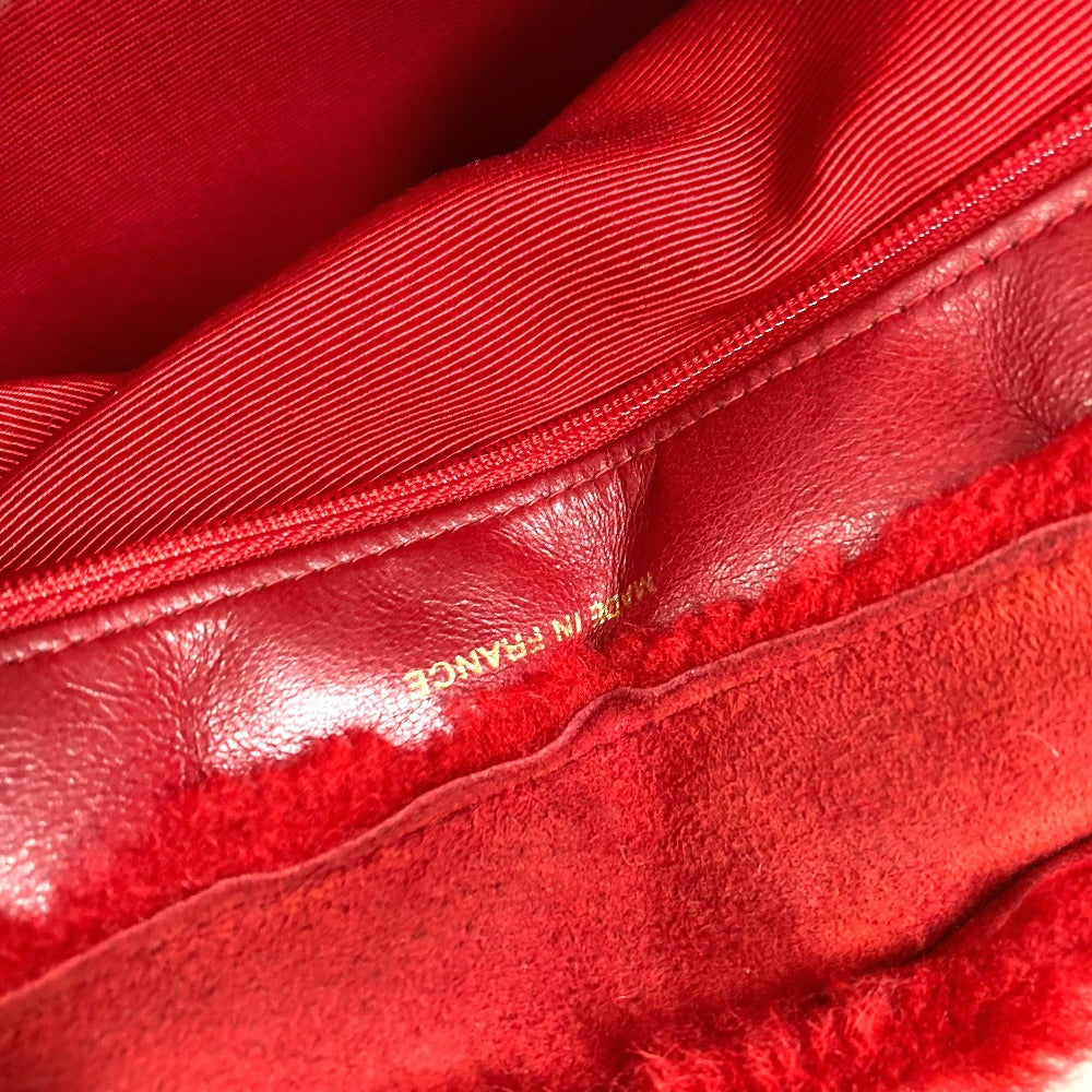 CHANEL Vintage Logo Fur Bag Shoulder Tote Bag Shoulder Bag Fur Women's Red