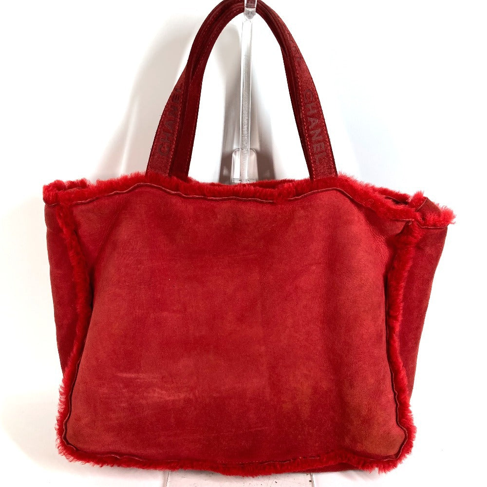 CHANEL Vintage Logo Fur Bag Shoulder Tote Bag Shoulder Bag Fur Women's Red